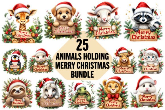 Animal Merry Christmas Sign Sublimation: A Festive Design Asset