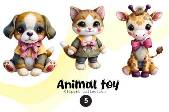 Animal Toy Watercolor Clipart: Charming Design Assets