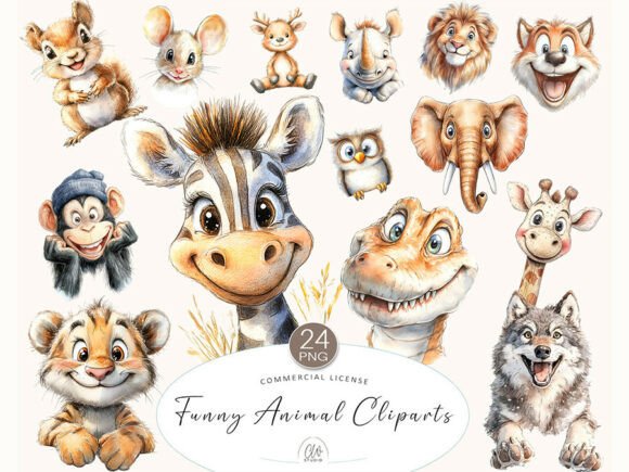 Bring Instant Joy: The Funny Animal Cliparts Set PNG