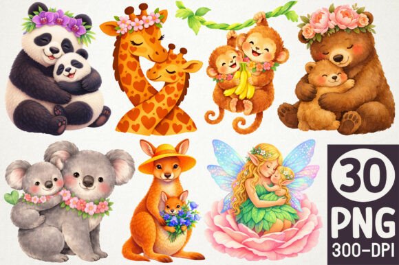 Bring Your Projects to Life with a Cute Animal Family Clipart Bundle PNG
