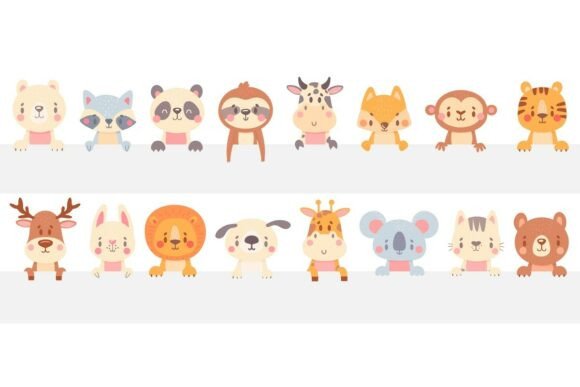 Cute Animals Look out. Funny Animal: Design with Whimsy