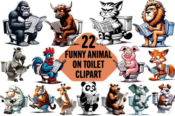 Injecting Whimsy: The Funny Toilet Animal Clipart Bundle for Creative Projects