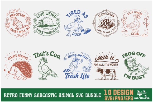 Unleash Witty Charm with the Retro Funny Sarcastic Animal SVG Bundle