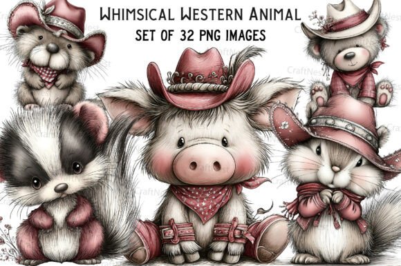 Whimsical Western Animal Clipart: Playful Design for Creative Projects